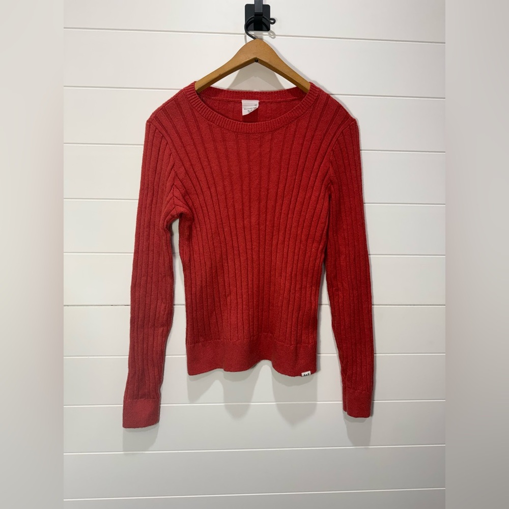 abercrombie kids Red Ribbed Crewneck Sweater